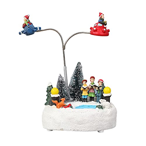 Homozy Ornamento De Lámpara LED De Natal Giratório Resina Musical De Natal Vila Decoração De Enfeite