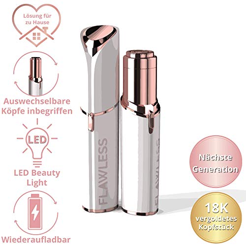 Finishing Touch Flawless Face Damenbart- und Gesichtshaarentferner, Gesichtshaarentferner mit hypoallergenem Scherkopf, Damenrasierer für das Gesicht - wiederaufladbar, inkl. 2 Ersatzaufsätze, Weiß – Bild 4