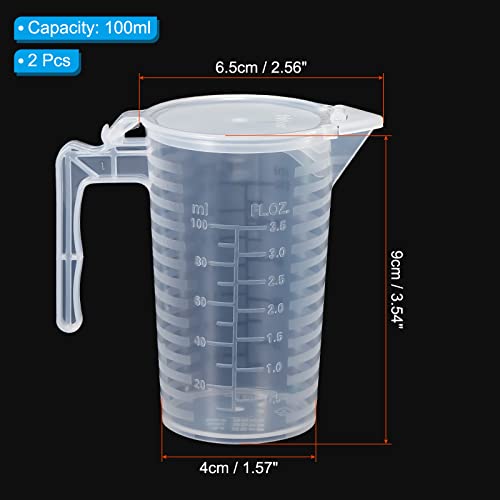 PATIKIL Graduated Beaker, paquet de 2 100ml PP Coupe de mesure liquide en plastique Double côté noir graduations avec poignée de l'eau et de la boue pour la cuisine de laboratoire