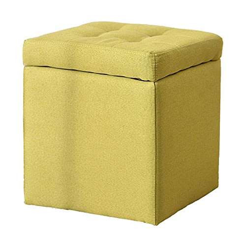 Ottoman de rangement en lin avec coffre de table basse jaune 18L
