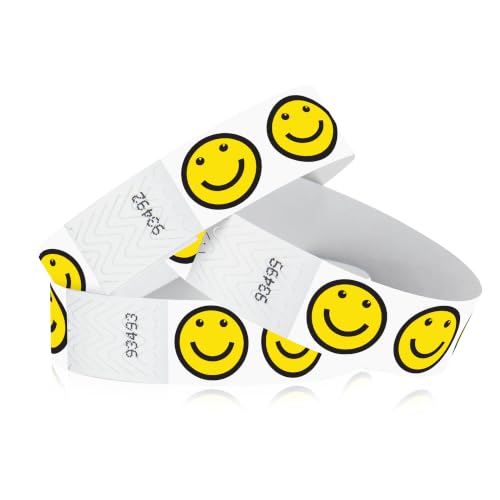 500 WristCo Smiley Face Tyvek Wristbands for Events - Tamper-Proof