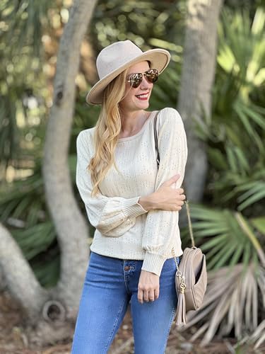 Image of HOTOUCH Sweaters for Women 2026 Fall Trendy Tops Casual Puff Sleeve Square Neck Cute Tunic Pullover Blouses XS-XXL