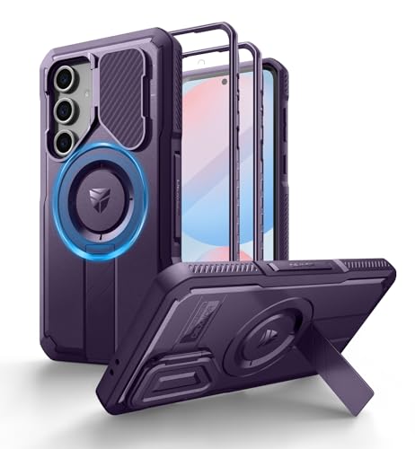Dexnor Magnétique Coque pour Samsung Galaxy S24 FE avec Couverture de Caméra & Support Réglable & Film de Protection d'écran intégré, Robuste et...