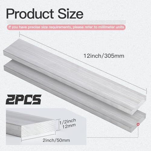 Image of 2 Pieces 1 /2 inch (12mm) X 2 inch(50mm) Square Aluminum Flat BAR 12 inch(305mm) Long 6061 General Purpose Plate,T6511 Solid New Mill Stock