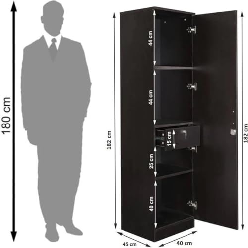 Image of Single Door Wardrobe with Lock, 180 cm Height, Black