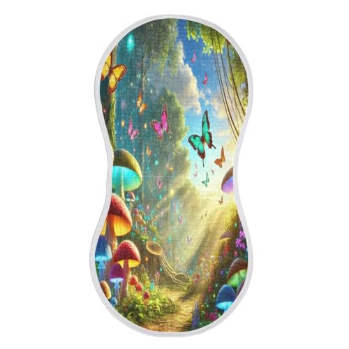 Butterfly Mushroom Yellow Baby Burp Cloths Absorbent Muslin Burp Cloths Soft Burp Cloth Burp Rags Cotton Burp Clothes for Girl Unisex Boy Newborn 1 Pack 22x11 Inches