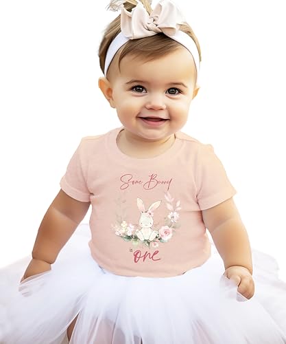 Some Bunny is One Shirt for Toddler Girls Floral Wreath 1st Birthday Easter Tee Peach Shirt 12 Months
