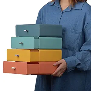HOME CUBE 4 Pc Plastic Stackable Multi-layer Drawer Storage Box Stationery Jewelry Makeup Bathroom Office Accessories Tool Desktop Organizer Container - Random Color