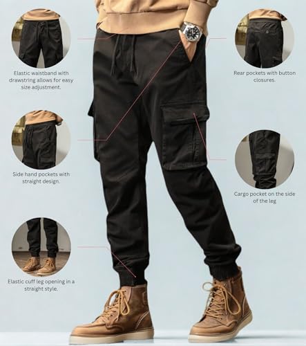Image of L'MONTE Imported Cargo Joggers for Men | Cotton Cargo Pants for Men | Slim Fit Casual Jogger Pants | Elastic Waist Stretch Trousers
