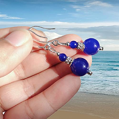 Turquoise Earrings for Women Double Lapis Lazuli Drop Earrings Natural Stone Round Bead Dangle Earrings Fashion Jewelry Gift2