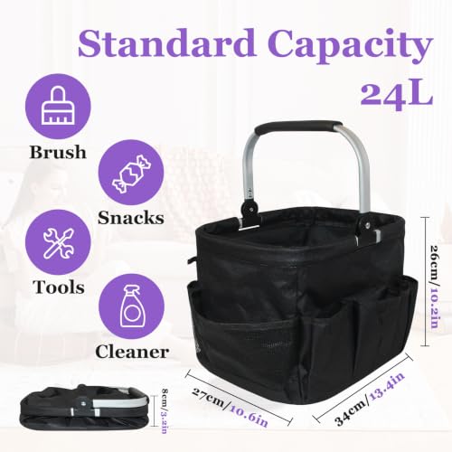 Image of 2026 Updated 24L Cleaning Caddy with Handle,10 Pocket Cleaning Basket,Black