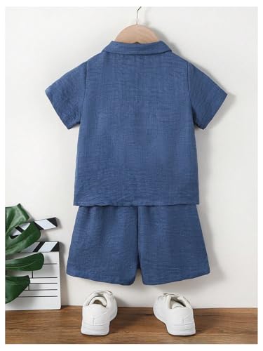 Image of SweatyRocks Boy's 2 Piece Summer Vacation Outfits Short Sleeve Collar Button Down Shirt and Shorts Clothing Set