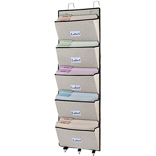 Photo 1 of Over The Door File Organizer, Wall Mounted Hanging File Folders, Kids Homework Organizer for Paper, Magazine, Notebooks, Planners 5 Large Pockets (Beige)