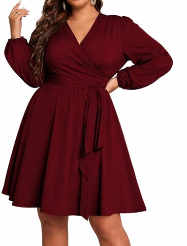 Image of RED DOT BOUTIQUE 836 - Chiffon Long Sleeves Wrapped V Neck Long Waist Ties Club Solid Black Dress Plus Size