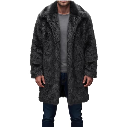 Image of Lisa Colly Mens Faux Fur Coat Jacket Winter Overcoat | Men's Faux Fur Long Jacket, Long Sleeve, Fluffy Warm, Winter Parka Coat