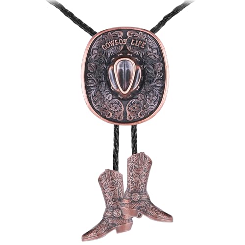Image of GelConnie Bolo Ties for Men Women Western Cowboy Tie Mens Western Necklace Leather Necktie Gold Bolero Tie Cowboy Necklace