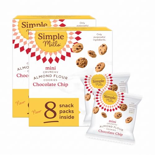 Simple Mills Almond Flour Mini Chocolate Chip Cookie Snack Packs, Healthy Halloween Snacks for Kids, Individual Packs, Gluten Free, 8ct (Pack of 2)