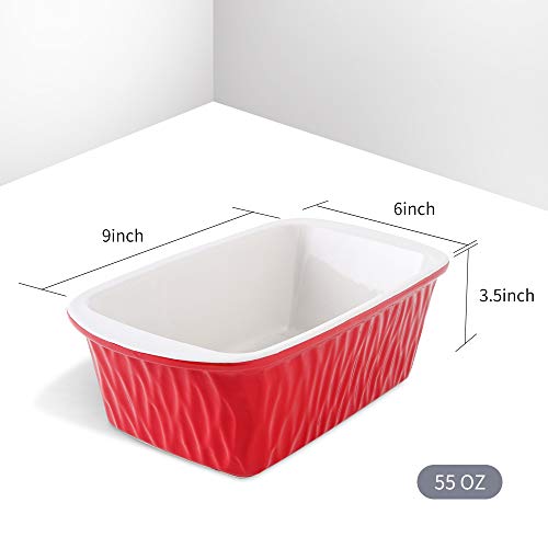 Koov Ceramic Loaf Pan For Baking Bread, 9 X 5 Inch Bread Pan, Rectangular Bread Loaf Pan, Ceramic Bakeware For Cooking, Home Kitchen, Bread Baking Pan Texture Series (Red) #TOP2