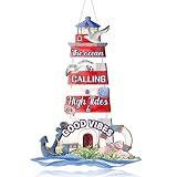 TOARTi Summer Beach Beacon Door Sign Hanging(11.4”x15”),Vintage Coastal Nautical Ocean Lighthouse Wall Wood Sign,Summer Good Vibes Wall Decor for Bathrooms Living Room Yard Beach Bar