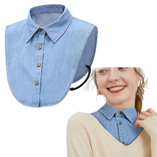 UILYNIU Cuello Falso Desmontable para Mujeres Dril Mitad Camisa Blusa Cuello Falso de Media Camisa, Desmontable Medias Camisas
