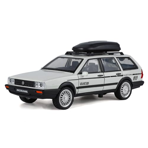 Image of Die-Cast Metal Car Model 1:32 Scale SANTANA STATION | Alloy Metal Car with Openable Doors, Hood & Trunk | LED Headlight & Taillight with Sound | Pull Back & Go Toy for Kids & Collectors (white)