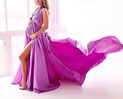Maternity Satin Robe Long Pregnancy Backless Maxi Women's Dressing Baby Shower for Photo Shoot