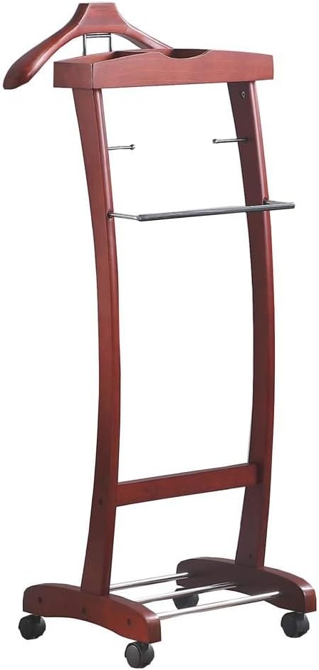 Freestanding Clothes Valet Stand on Wheels with Tray Drawer, Sturdy Base - 15.7”W X 15.7”D X 50.7”H - Floor Standing Clothing Accessories Holder