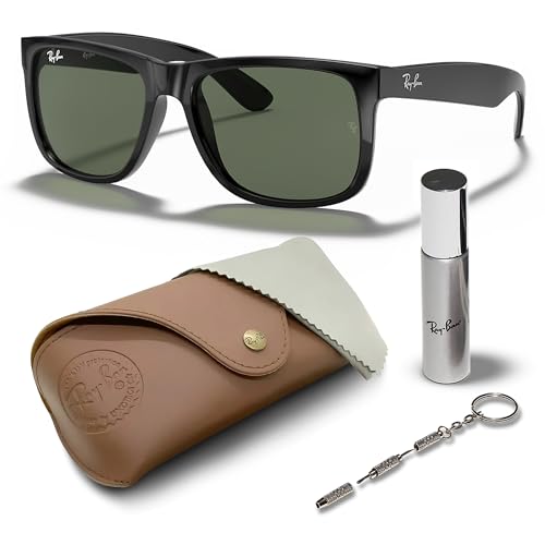 Ray-Ban RB4165 JUSTIN CLASSIC Square Shaped Non-Polarized Sunglasses for Men – Includes Official RAYBAN Eyewear Kit – Ideal Formal & Casual Wear Sunglasses – Dark Green Lens