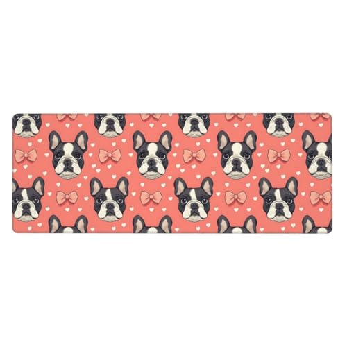Tapis de souris en caoutchouc imprimé bouledogue rose pour grand bureau