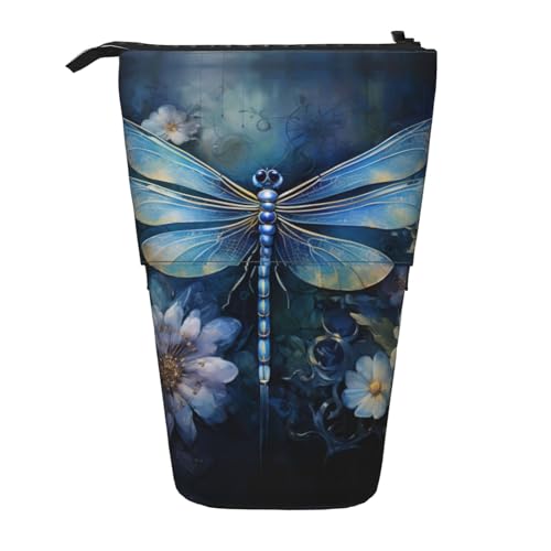 Astuccio testurizzato con stampa marmorizzata in piedi per cancelleria da ufficio astuccio retrattile matita Libellula Art 1 Taglia unica da lavoro blu nero