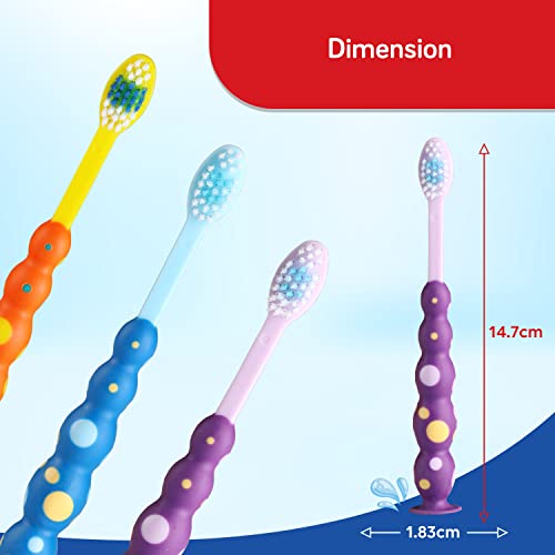 Image of LuvLap Bubbles Kids Manual Toothbrush with Soft Bristles, BPA Free, Suction Cup, 33 tuft bristles,Multicolor Boys & Girls Toddler Toothbrush, 18M+