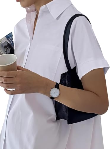 Rooscier Women's Casual Shirt Dress Collar V Neck Button Down Short Sleeve Loose Mini Dresses2