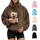 Generisch Sudadera con bolsillo de mascota, sudadera de manga larga con bolsillo canguro para mujer, sudadera negra con bolsillo para perros, cálido suéter de invierno, regalos para dueños de perros