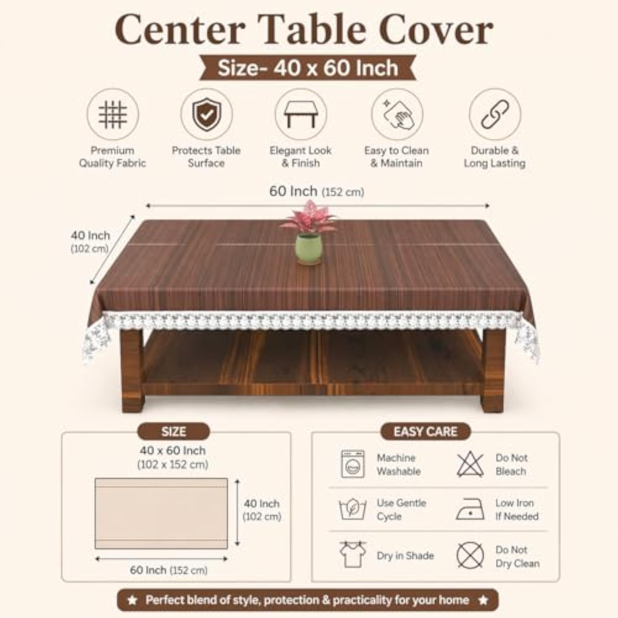Premium Center Table Cover, Brown, 40 x 60