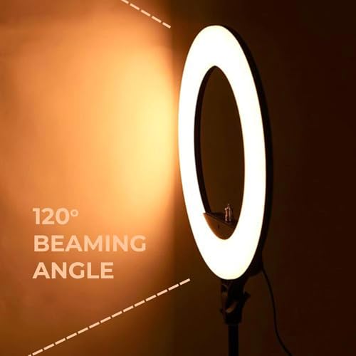 Image of Portable LED Ring Light with 3 Color Modes Dimmable Lighting | for YouTube | Photo-Shoot | Video Shoot | Live Stream | Makeup & Vlogging | Compatible with Android Phones & Cameras