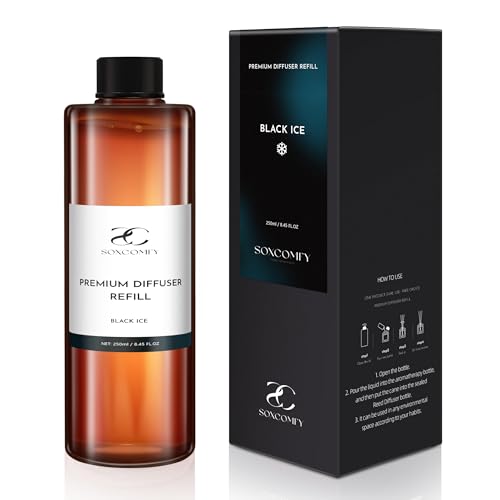 SOXCOMFY Diffuser Oil Refill 250ml / 8.45 fl oz Black ICE - Reed & Aromatherapy Diffuser Oil Long-Lasting Home Fragrance Grapefruit Jasmine & Cedar Notes