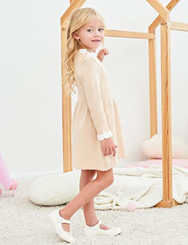 Raisevern Kids Little Girl 4T Sweater Dresses Cute Apricot Long Sleeve Ruffle Ribbed Knit Fall Winter Dress 5T Casual Warm Outfits For Holiday Occasions #TOP3