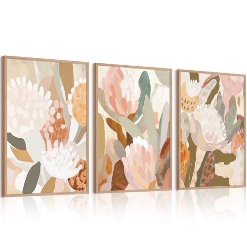 Toile bohème fleurs neutres pour décorer un salon ou une chambre