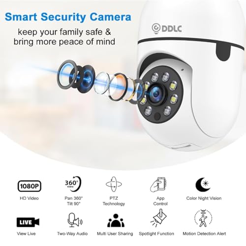 Image of DDLC 4MP WiFi Light Bulb Security Camera | 360 Degree Pan Tilt Zoom |Two Way Talk | Wireless CCTV Bulb Camera | HD Video | Motion Detection with Mobile App Control (Light Bulb)