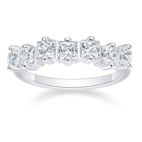 Sterling Silver Wedding Band for Women, CZ Cubic Zirconia Rings White Gold Plated Half Eternity Ring Size 5-10