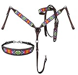 Showman Bright Beaded Southwest Cactus Design Headstall & Breast Collar Set, Average Full Size Horse