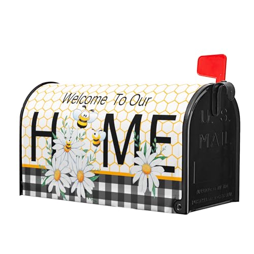 Image of Welcome to Our Home Summer Mailbox Covers Magnetic Standard Size 21 inch x 18 inch Summer Daisy Floral Magnetic Mailbox Covers Bumble Bee Decorative Mailbox Cover Post Letter Box Wrap Outdoor Decoration