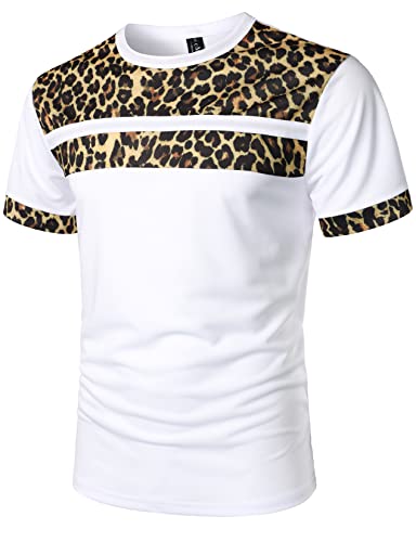 Lucmatton Men's Summer 2 Piece Cheetah Print Tracksuit Casual Short Sleeve T Shirt And Shorts Outfits Beach Tropical Set White Leopard Large #TOP2