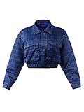 Cropped Front Two Pocket Snap Quilted Padding Bomber Jacket Royal Plaid M