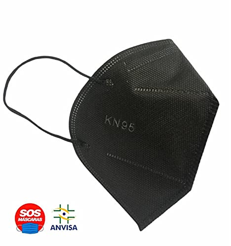 Máscaras KN95 Preta Adultas com ANVISA Fabricada no BRASIL - Embaladas de 10 em 10 - Kit de 10, 20,