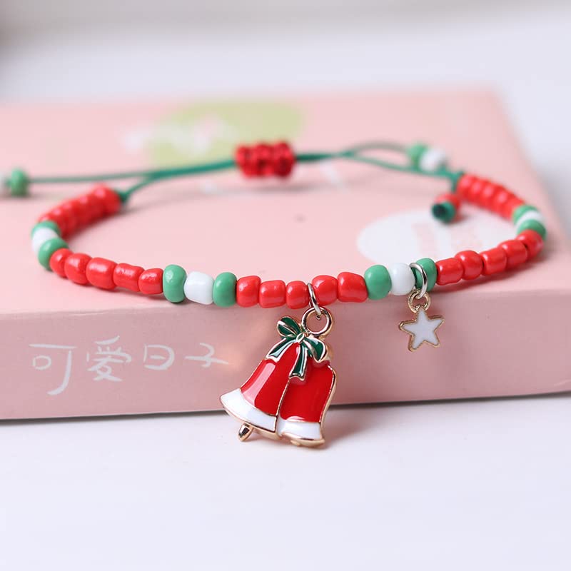 Pingyongchang Christmas Jingle Bell Bracelets Xmas Adjustable Beaded Charm Pendants String Bangle Bracelet Gift Jewelry Christmas Stocking Stuffers Holiday Party Favors for Women Girls Kids4