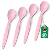 Bio Löffel 4er Set – 14 cm Mehrweglöffel Eierlöffel BPA-frei, spülmaschinengeeignet & recycelbar – aus Zuckerrohr, leicht & schadstofffrei – ideal für Kinder, Picknick & Alltag – Made in DE - Rosa