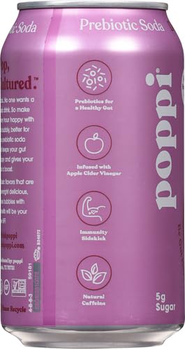 Poppi Prebiotic Soda, Doc Pop, 12 Fl Oz (Pack of 6)