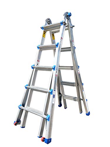 TOPRUNG Model-22 ft. Aluminum Extension Multi-Purpose Ladder with Wheels 300 lb. Load Capacity