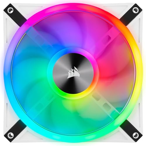 Corsair QL Series, iCUE QL140 RGB, 140mm RGB LED PWM White Fan, Dual Fan Kit with Lighting Node Core